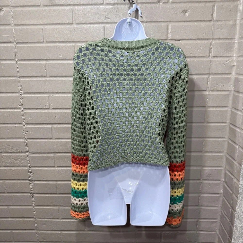 Davi & Dani Crochet Granny Square Bell Sleeve Cropped Sweater S Hippie Festival - Picture 6 of 14